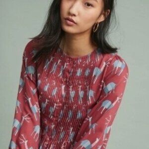 Deer Print Blouse with Pin tucked Front and Back